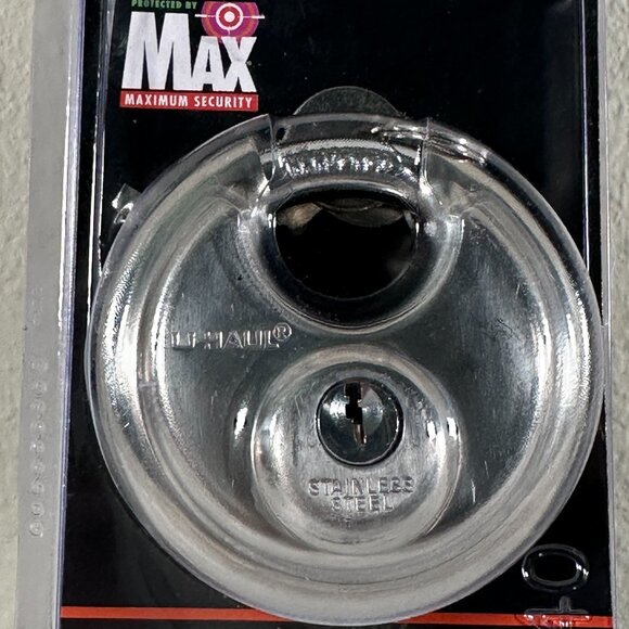 U-Haul Storage Lock 2-3/4" (70 mm) Stainless Steel Disc Padlock Maximum Security - Picture 1 of 3